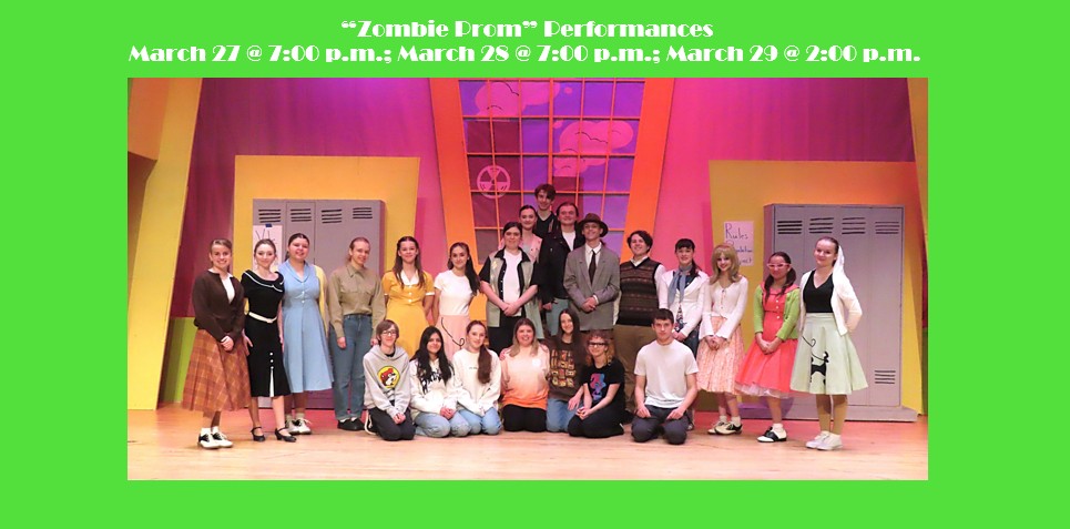 Zombie Prom Web Slide with performance dates and times