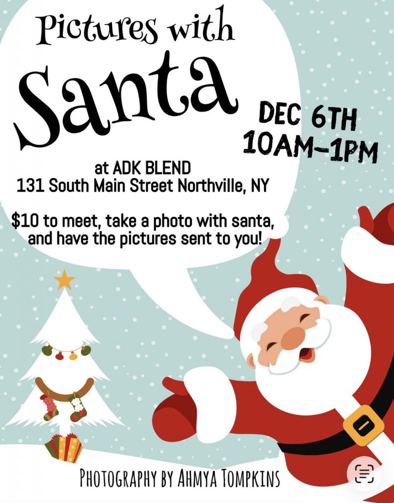 Photos with Santa at ADK Blend flyer