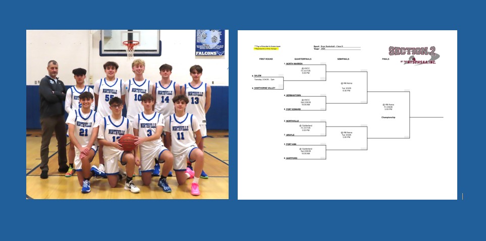 Boys' Varsity Basketball Team Photo and Sectionals Bracket slide