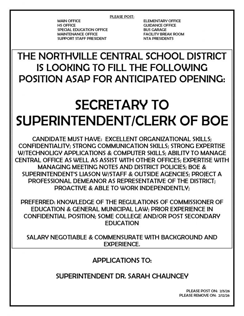 Job Posting for Secretary to the Superintendent