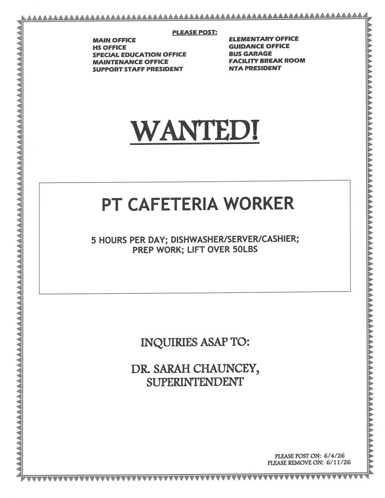Part-Time Cafeteria Worker Posting
