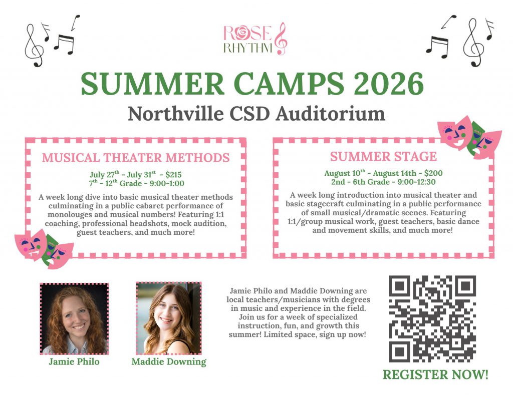 Flyer for Rose & Rhythm Summer Camps at NCS