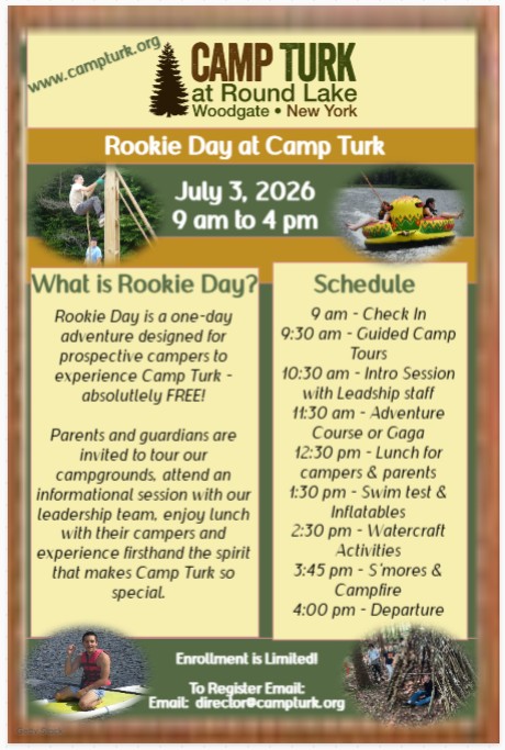 Camp Turk Free Rookie Day Flyer