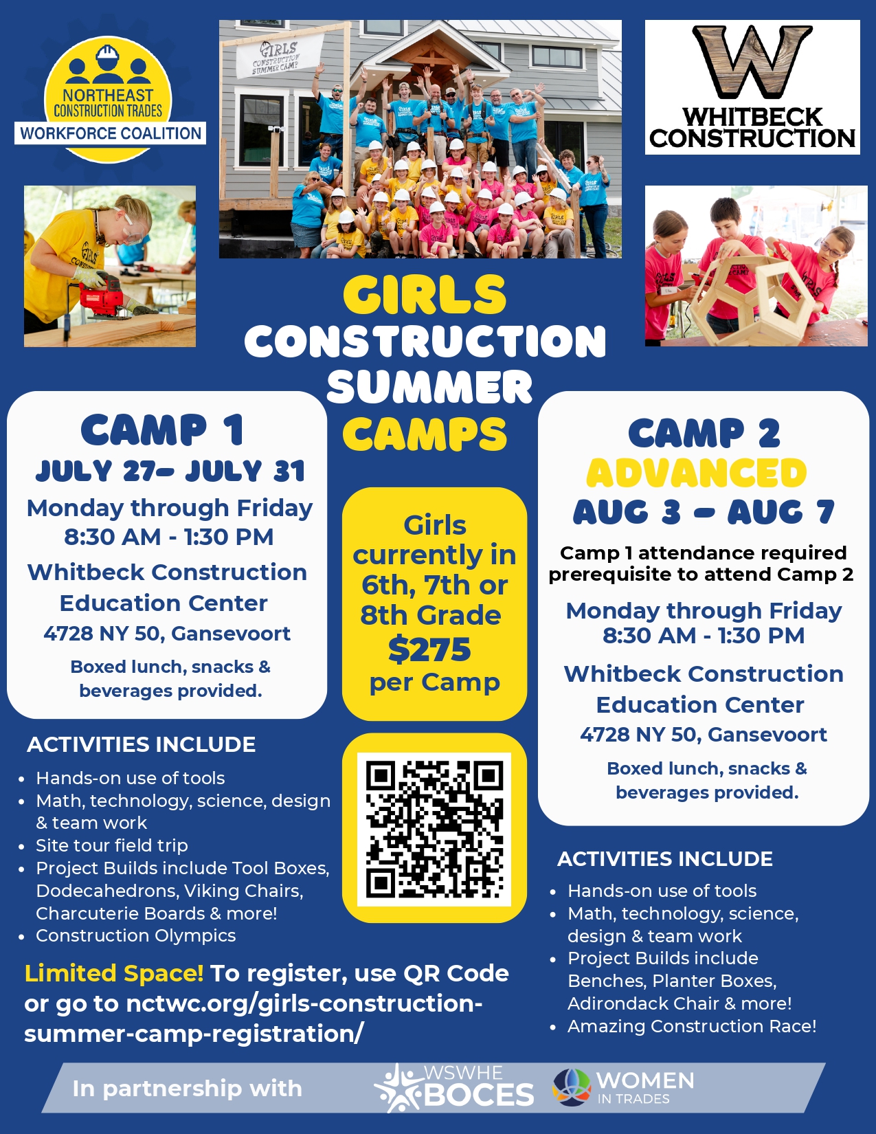 7-27 through 8-7 NCTWC Camp Flyer Registration 2026 flyer