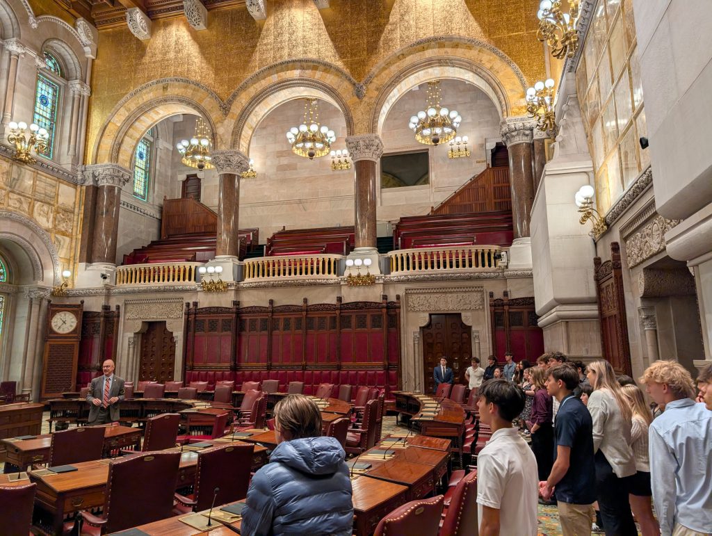 A photo of Northville Central School seniors touring the New York State Capitol Building