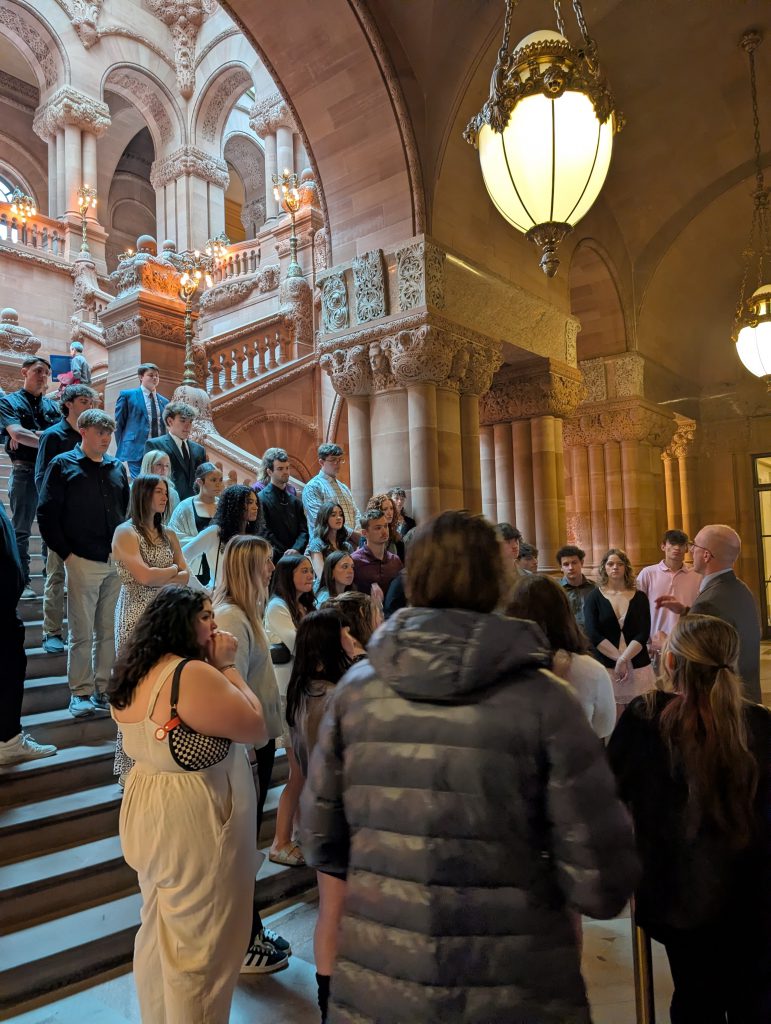 A photo of Northville Central School seniors touring the New York State Capitol Building