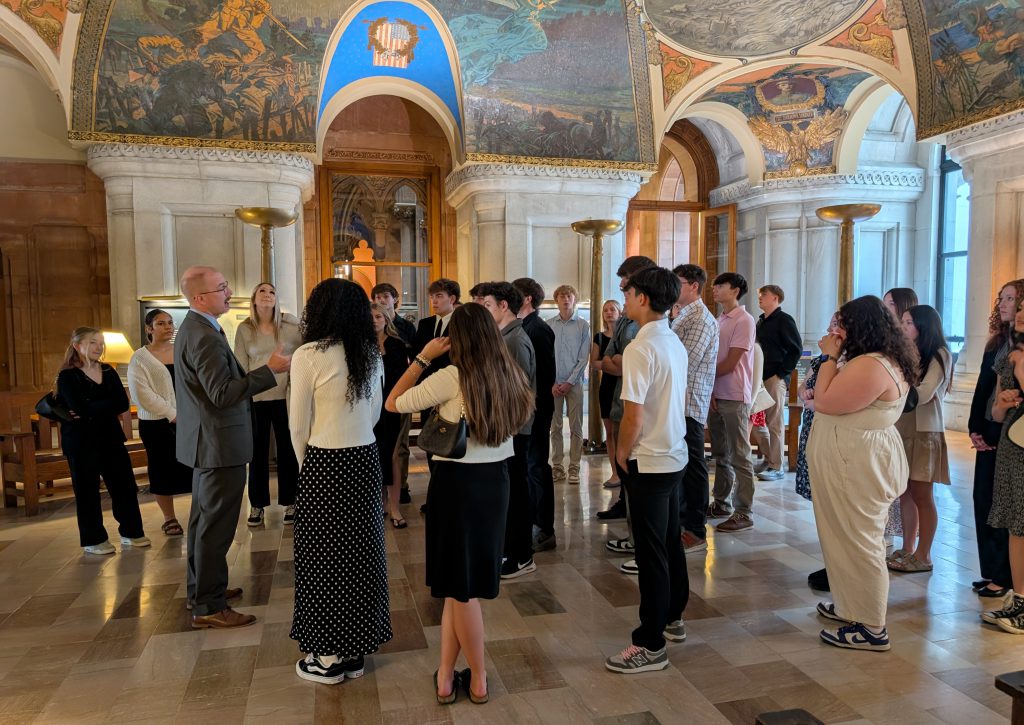 A photo of Northville Central School seniors touring the New York State Capitol Building