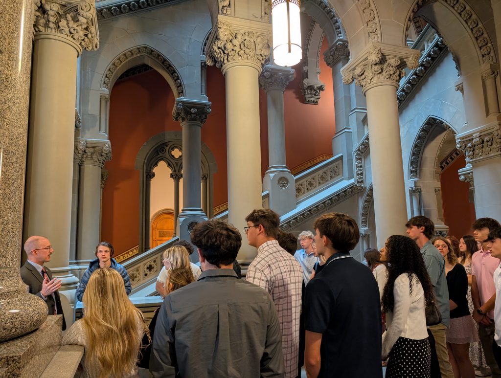 A photo of Northville Central School seniors touring the New York State Capitol Building