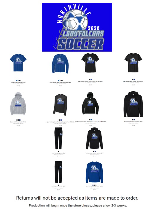 A flyer featuring details of the Clear Image Lady Falcons Soccer Store.