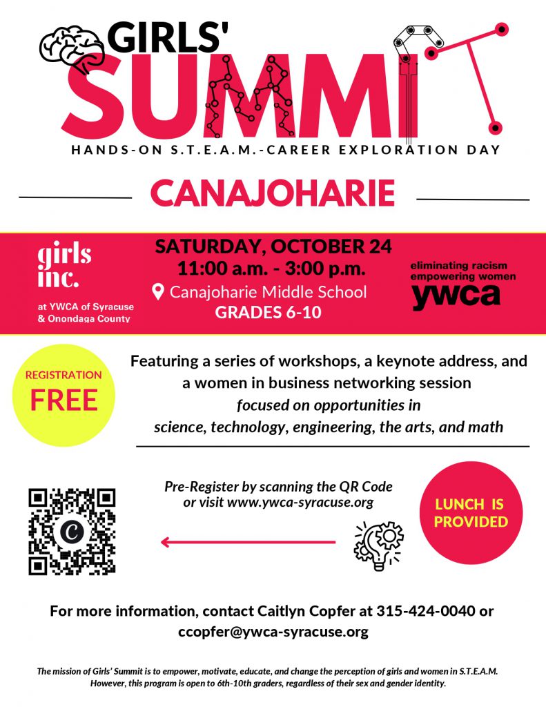 A flyer for the Oct. 24 YWCA Girls' Summit at Canajoharie Middle School.