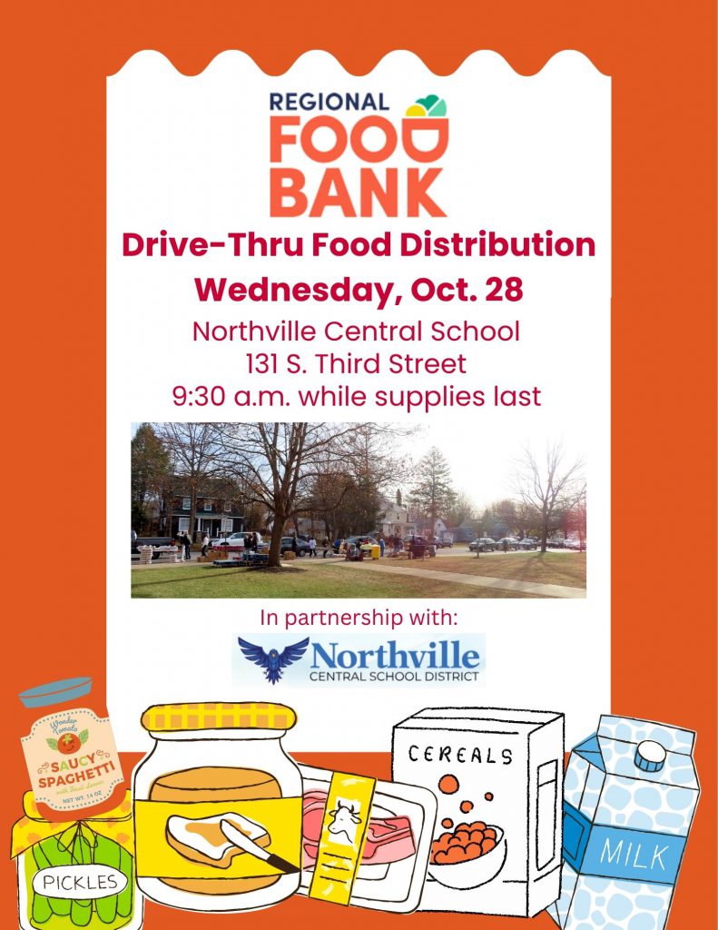 A flyer for the Oct. 28 Drive-Thru Food Pantry at Northville Central School.