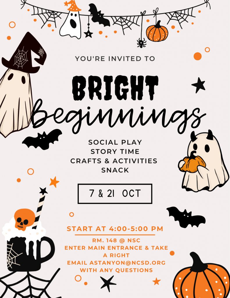A flyer for the Oct. 7 and Oct. 21 meetings of Bright Beginnings.