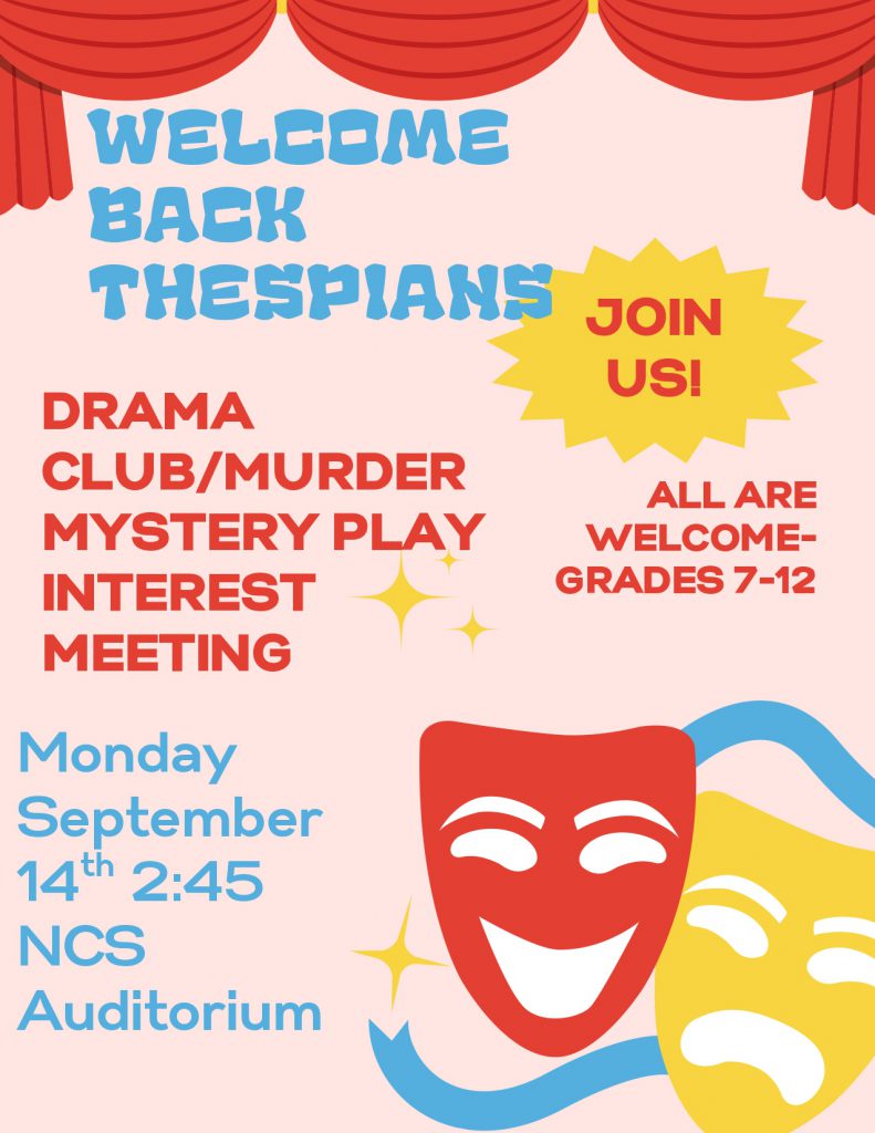 A flyer for the September 14 Drama Club meeting at Northville Central School.