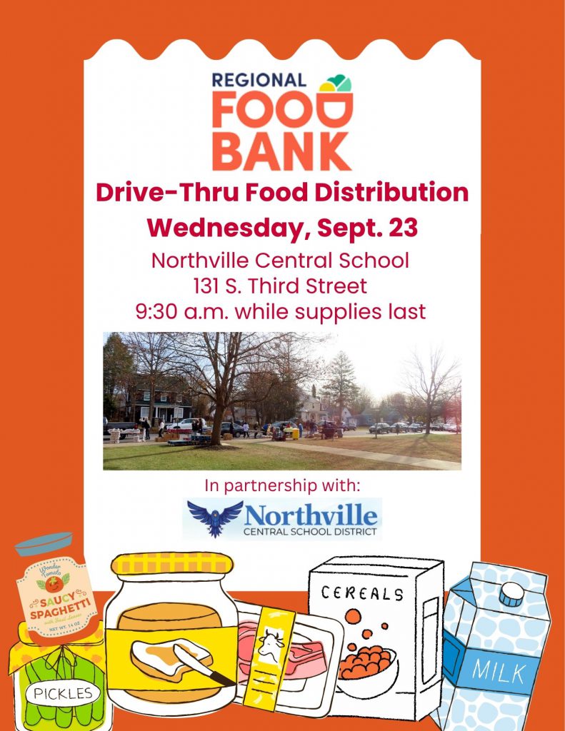 A flyer for the Sept. 23 Regional Food Bank Drive-Thru Food Distribution at Northville Central School