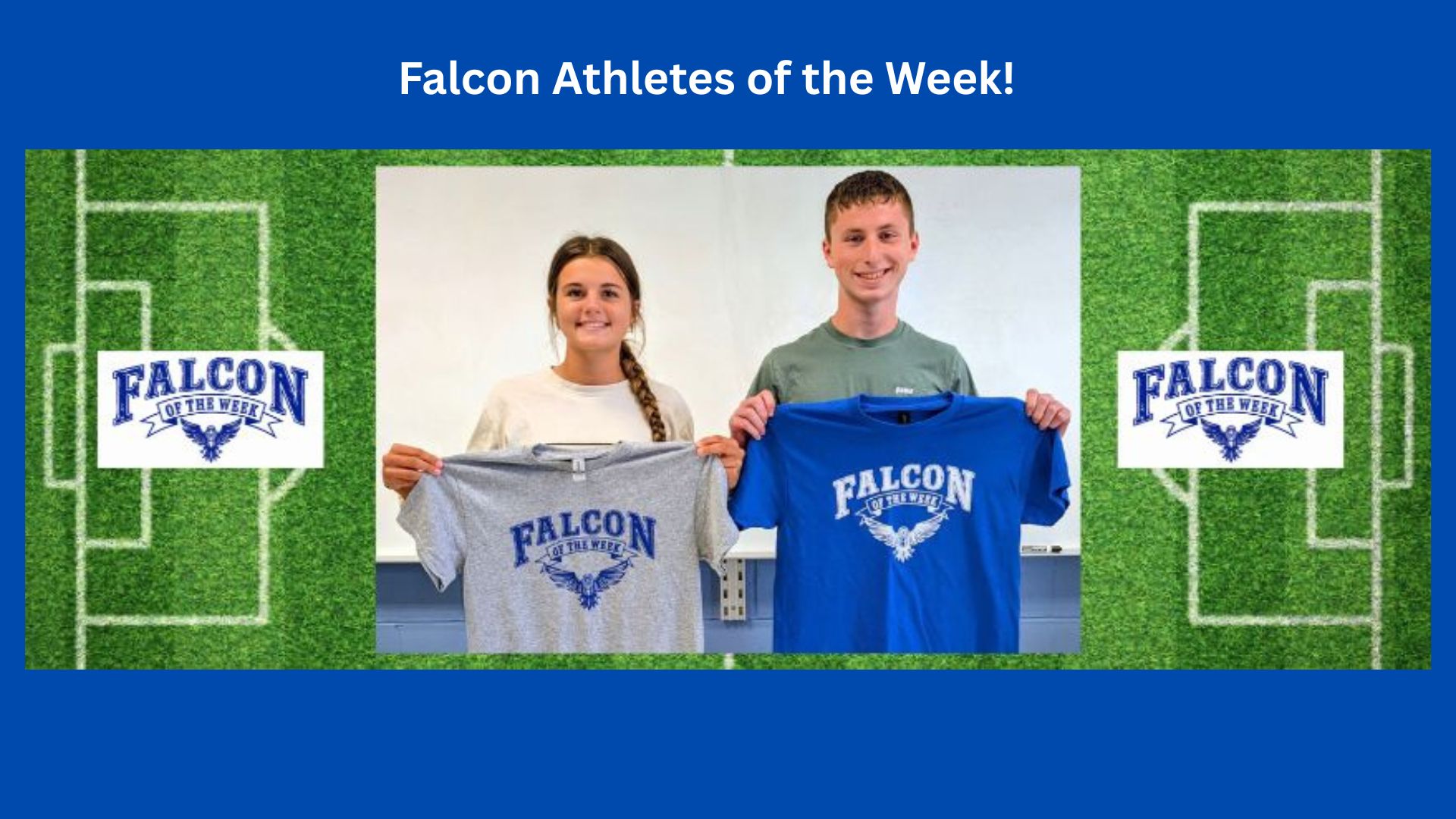 A web slide featuring Elleah and Bryce, the Falcon Athletes of the Week for the week of Sept. 14.