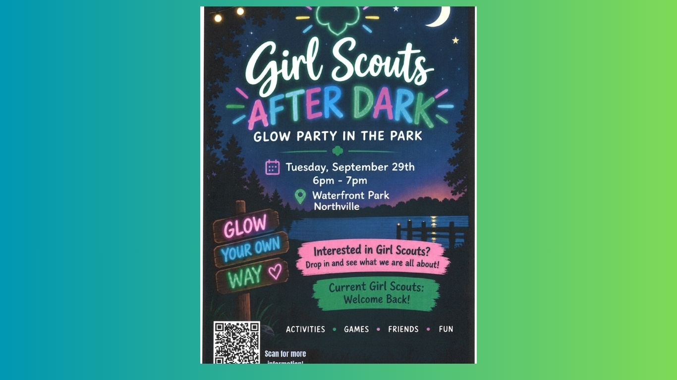 A web slide for the 9-29 Girl Scouts Glow Party in the Park.
