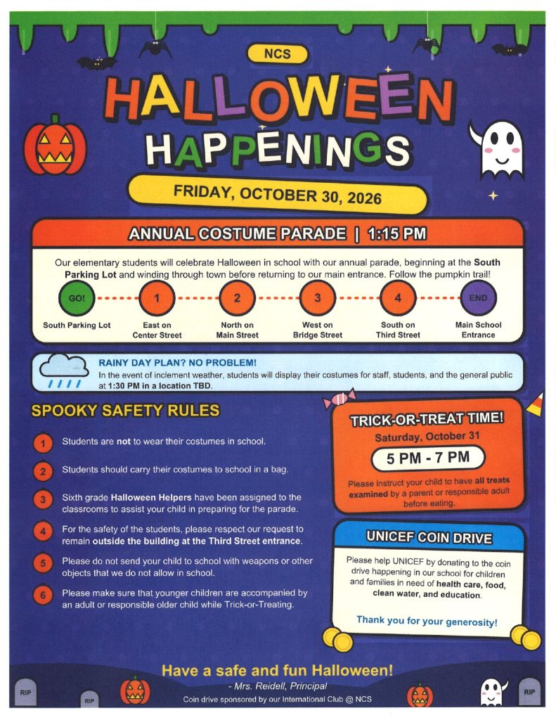 The Northville Central School Halloween Happenings flyer.